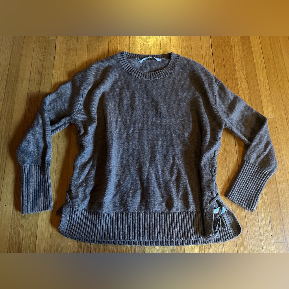 Athleta Merino Wool Sweater with Bows on Sides in Mocha Brown, Size S